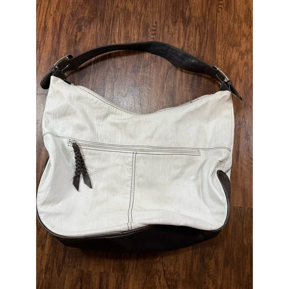 Allison Scott Hobo-style Shoulder Bag Ivory Brown Stitching